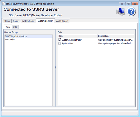 SSRS Security View System Security