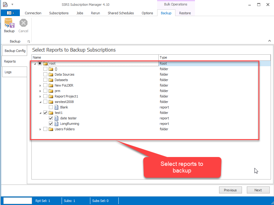 backupselectreports