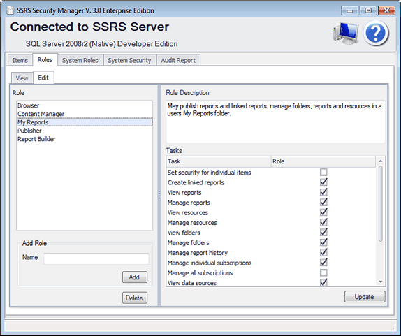 SSRS Security Edit Roles