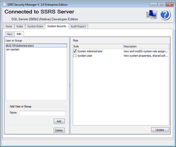 SSRS Security Edit System Security