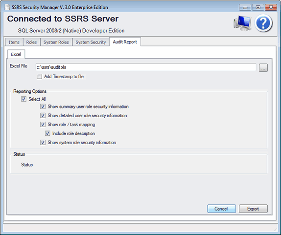 SSRS Security Manager Export Securty Information